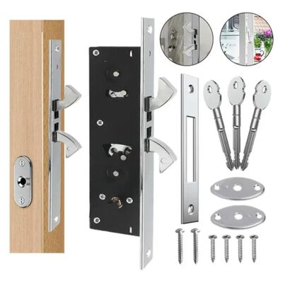 Cerradura Chapa Doble Gancho Puerta Corrediza Aluminio plateada