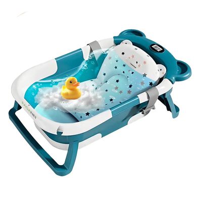 Ba&ntilde;era Bebe Plegable Port&aacute;til Con Coj&iacute;n Term&oacute;metro Azul