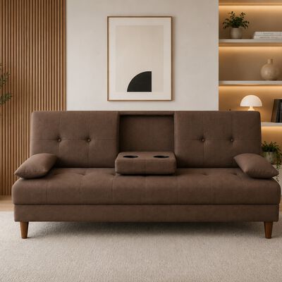Sof&aacute; Cama Reclinable El Bazar Store Hawai Lino Chocolate Fut&oacute;n Respaldo Abatible Moderno