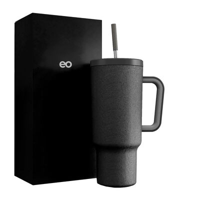 Vaso 40oz Con Asa, Taza De Viaje De Acero Inoxidable Negro