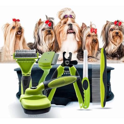 Kit Aseo Perros Cepillos,rastrillo Capa Inferior Y Kit U&ntilde;as VERDE NEGRO
