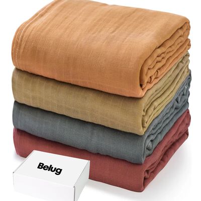 Mantas Muselina Beb&eacute; 4pz 120cm Marr&oacute;n, Gris, Amarillo, guinda