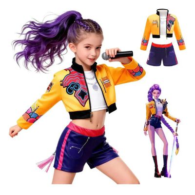 Disfraz Kpop Demon Hunters Idol para Ni&ntilde;a Cosplay Estilo Anime Rumi Conjunto Chaqueta y Short Fiesta Halloween