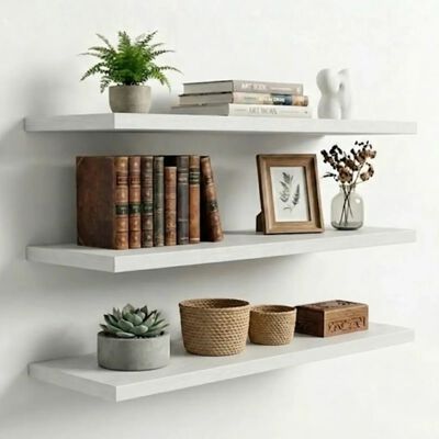 Juego De 3 Repisas Blancas Flotantes Minimalistas De Mdf Con Soporte Oculto
