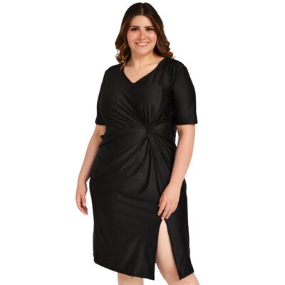 Vestido de sat&iacute;n con nudo Roman Fashion/ Tallas Extras, 4313 (Negro)