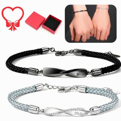 Pulseras para Pareja Par Negro con Plateado.