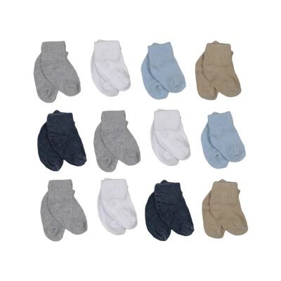 Calceta Para Bebes Y Ni&ntilde;os De Algod&oacute;n 12 Piezas surtido Azul Talla:1 - 3 A&ntilde;os