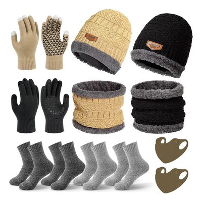 18 Conjunto Gorro Bufanda Guantes Fr&iacute;o Tejido Lana Calcetine