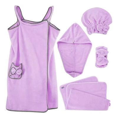 Juego de Bata De Ba&ntilde;o Para Dama S&uacute;per Absorbente 5 Pcs Violeta