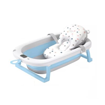 Ba&ntilde;era Bebe Plegable Portatil Tina Con Cojin Termometro Azul