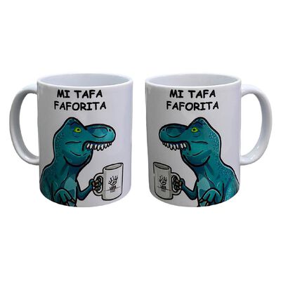 Set de 2 tazas color blanco Dino Rex mi tafa faforita