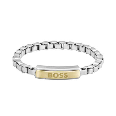 Pulsera Acero Inoxidable Plateado y Oro Rosado Boss para Hombre