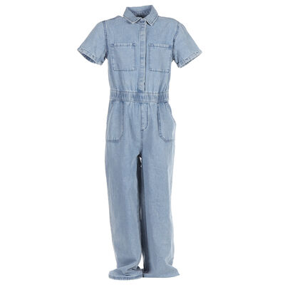 Jumpsuit Mezclilla Manga Corta Resorte Cintura Jeanious Ni&ntilde;a