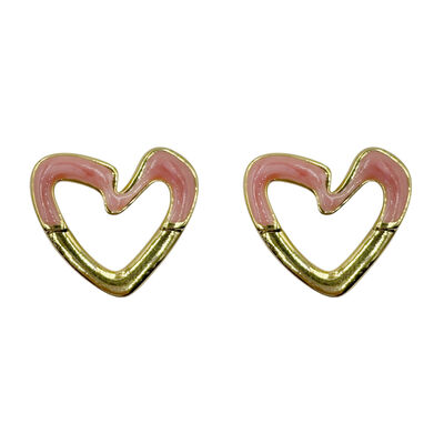 Aretes Coraz&oacute;n Esmaltado Rosa Aktuales Para Mujer