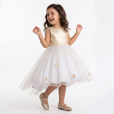 Vestido con Aplicaci&oacute;n de Perlas y Flores Bordadas Gerat para Ni&ntilde;a