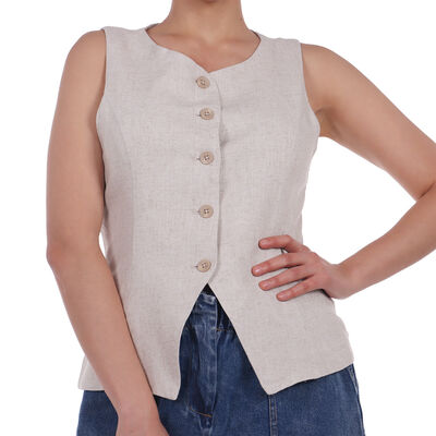 Chaleco de Lino con Botones Estilo Vers&aacute;til Dex para Mujer