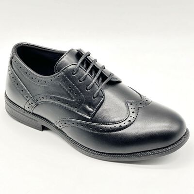 Zapato Oxford Brogue Minuttino Negro con Agujeta para Ni&ntilde;o