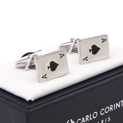Mancuernillas As de Picas Plata Lat&oacute;n Carlo Corinto para Hombre