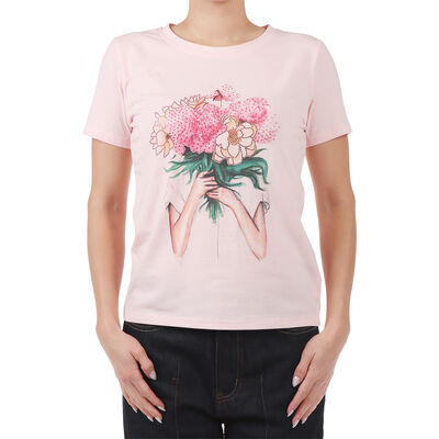 Playera Estampado Flores y Hot Fix Studio Si para Mujer