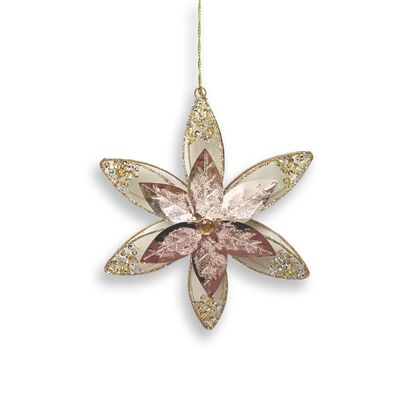 Colgante Navide&ntilde;o Flor De Nochebuena Con Diamantina Oro 16Cm