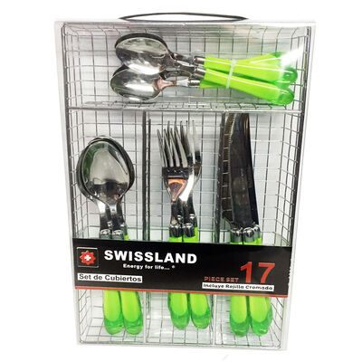 Cubierto En Rejilla Acero Inox Verde 17 Piezas Swissland