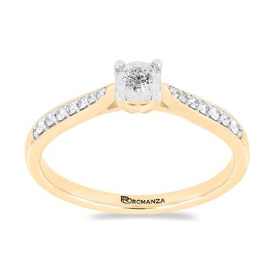 Solitario Oro Amarillo 14K y 0.16 ct Diamante Romanza