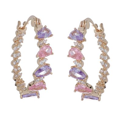 Arracada Mediana Con Circonitas Rosa y Lavander Acabada En Chapado Oro Rosa Farfalla Bonetti