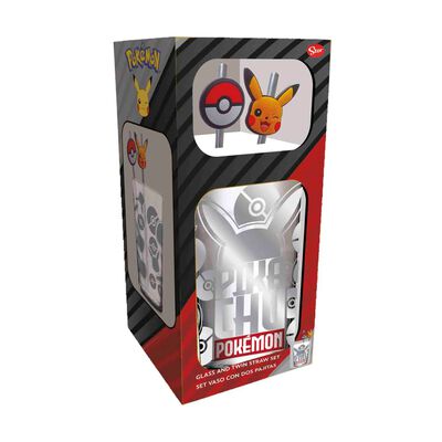 Vaso Pokemon Vidrio Con 2 Popotes Metal