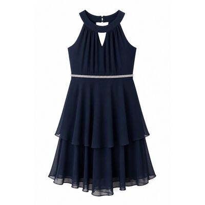 Vestido de Fiesta Cuello Halter en Tul con Brillos Pink Gallery Negro para Ni&ntilde;a