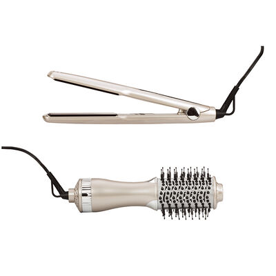 Plancha Para Cabello Y Mini Cepillo De Aire Timco