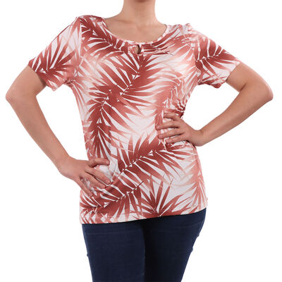 Playera Hojas Tropicales Escote Gota Michel Rene Mujer