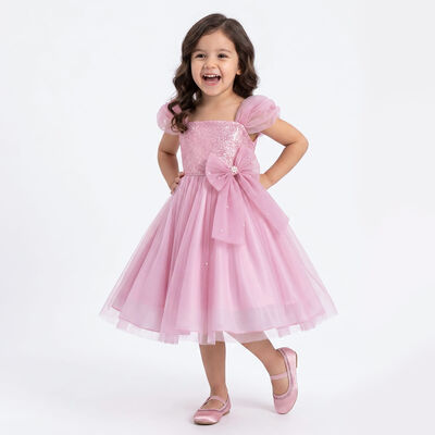 Vestido con Manga Ca&iacute;da de Tul y Mo&ntilde;o en Cintura Gerat para Ni&ntilde;a