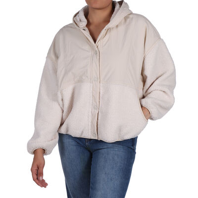 Chamarra Tejido Sherpa y Liso con Capucha Jeanious Mujer
