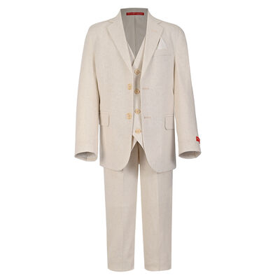 Traje en Mezcla de Lino con Chaleco Oscar Collection Beige para Ni&ntilde;o
