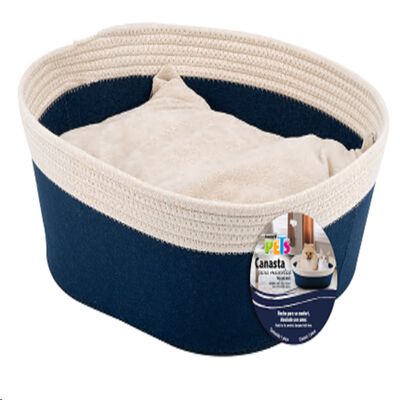 Canasta De Tela Para Mascota Azul Navy