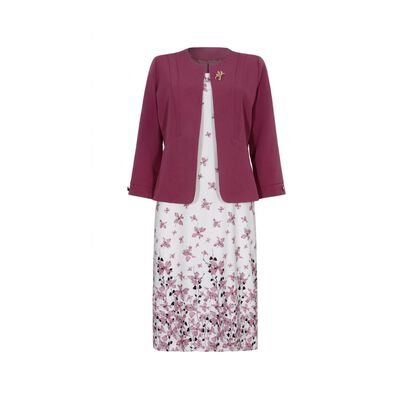 Conjunto Saco Liso Y Vestido Estampado Joces Para Mujer
